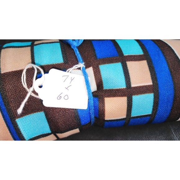 Vintage Fabric 7 Yards X 60" Polyester Blue Brown & White - Picture 4 of 6